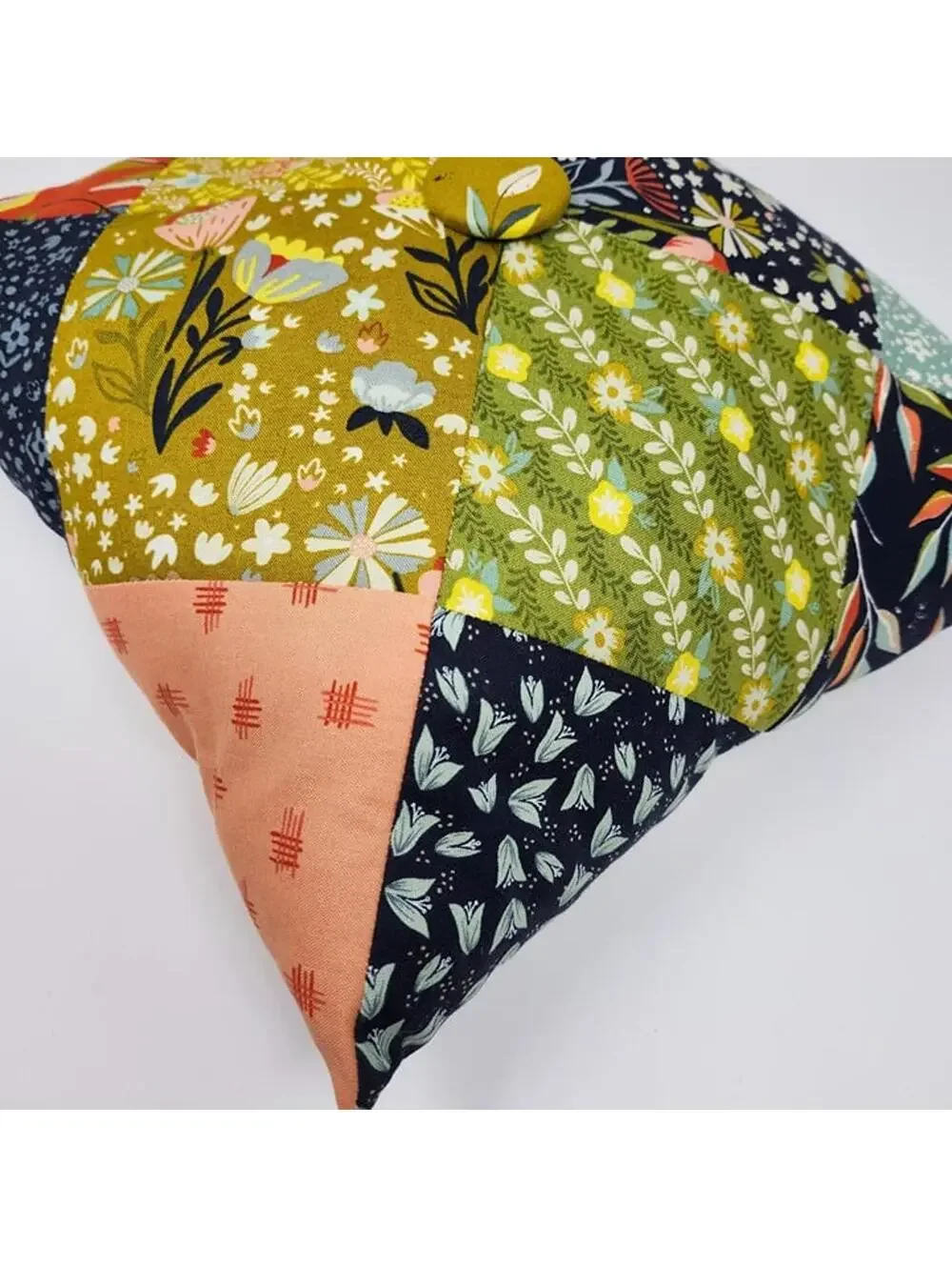 Handmade Patchwork Throw Pillow 12x12 Cottage Floral Accent